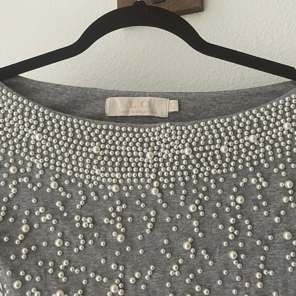 Elegant Gray Pearl Embellished Blouse